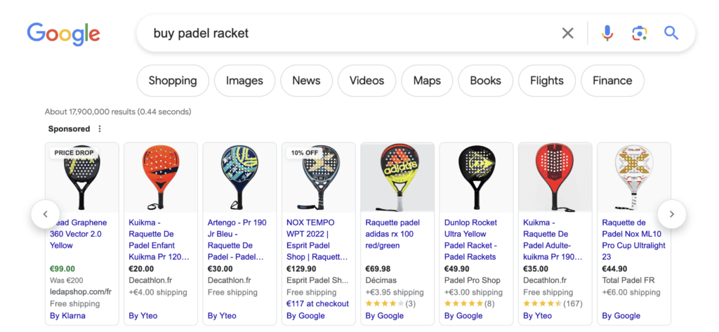 buy padel racket online search